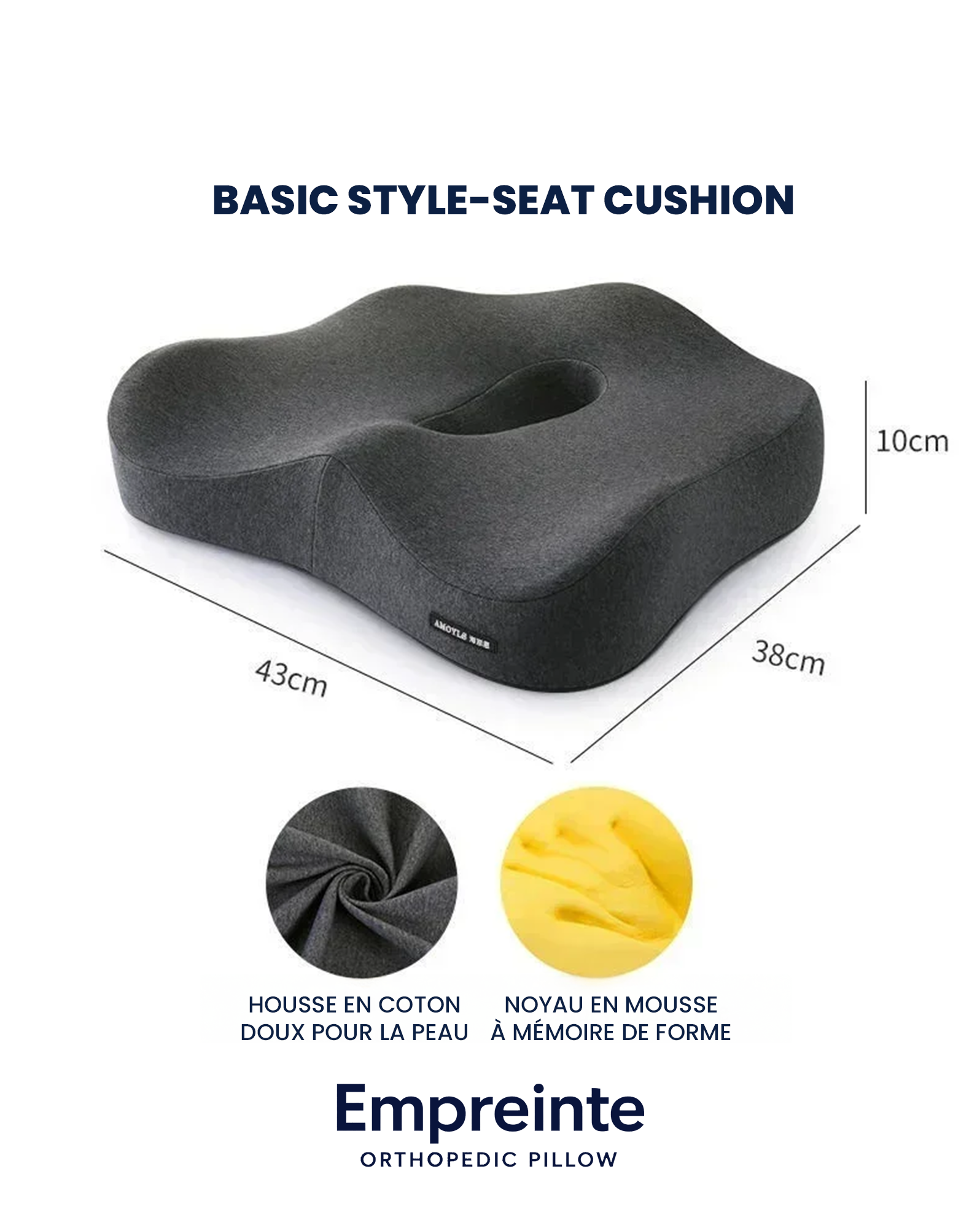 Coussin de siège ergonomique – Mousse mémoire de forme orthopédique